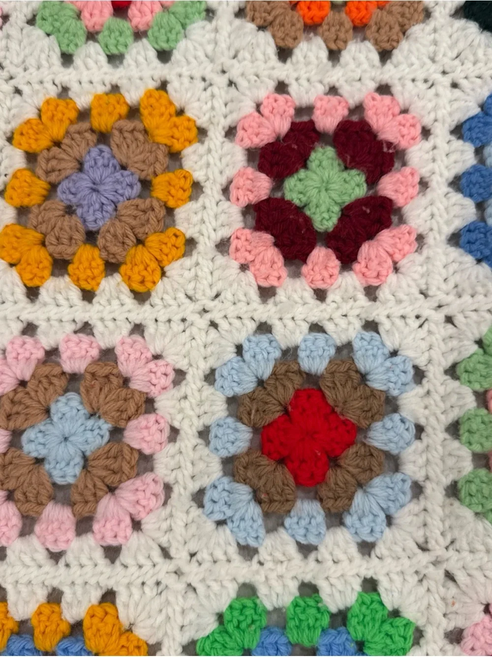 Handmade white granny square crochet blanket 55x71 vintage